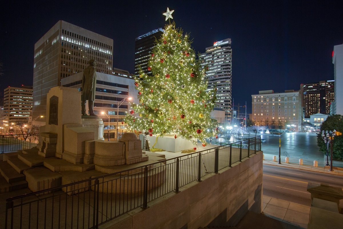 Capitol Christmas Tree lit by Outdoor Lighting Perspectives of Nashville.